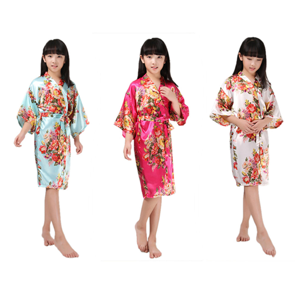 Floral Printed Kids Girls Sweet Kimono Dressing Gown Bath Robe Sleepwear Pajamas