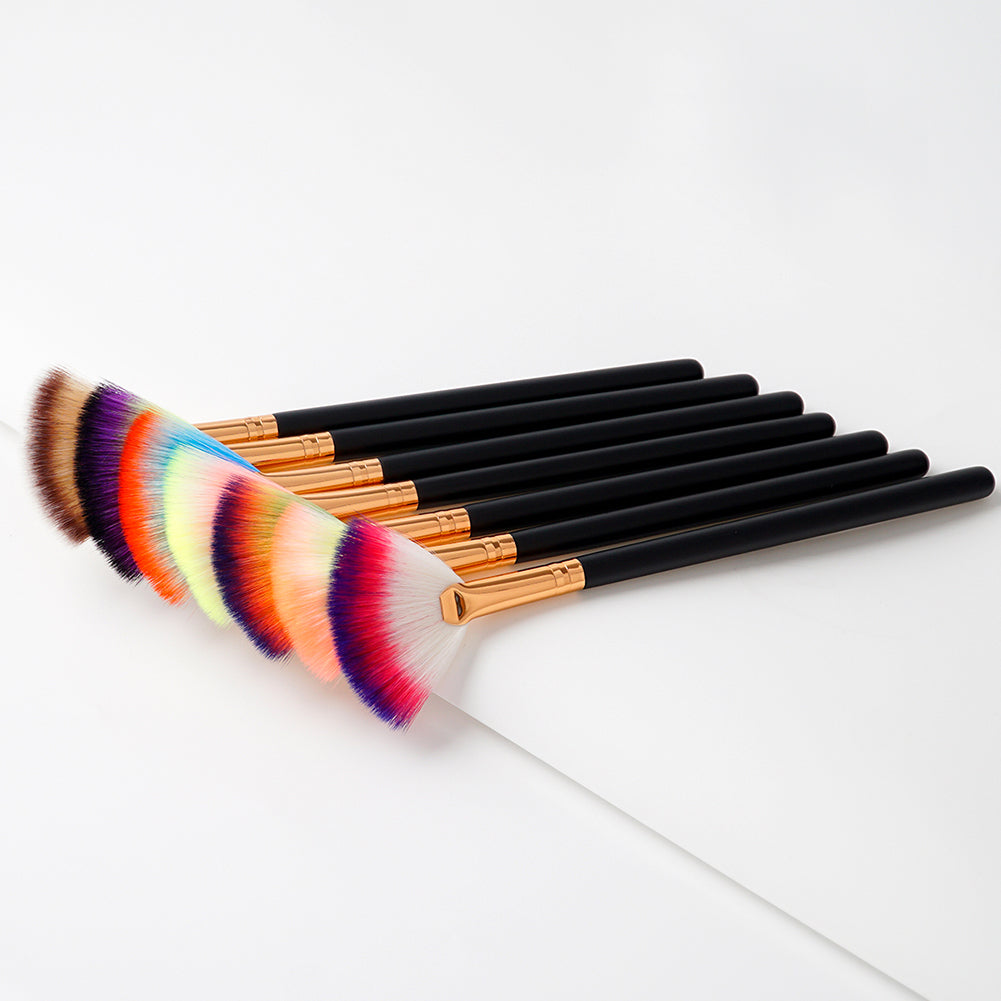 Portable Fan Shape Wood Handle Brush Powder Foundation Women Beauty Makeup Tool