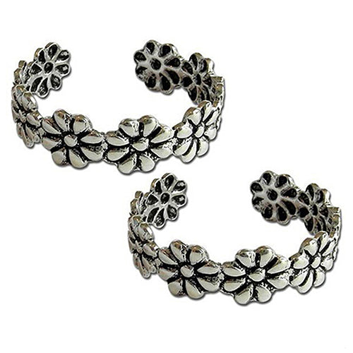 2Pcs Women Vintage Adjustable Silver Plated Finger Foot Toe Ring Beach Jewelry