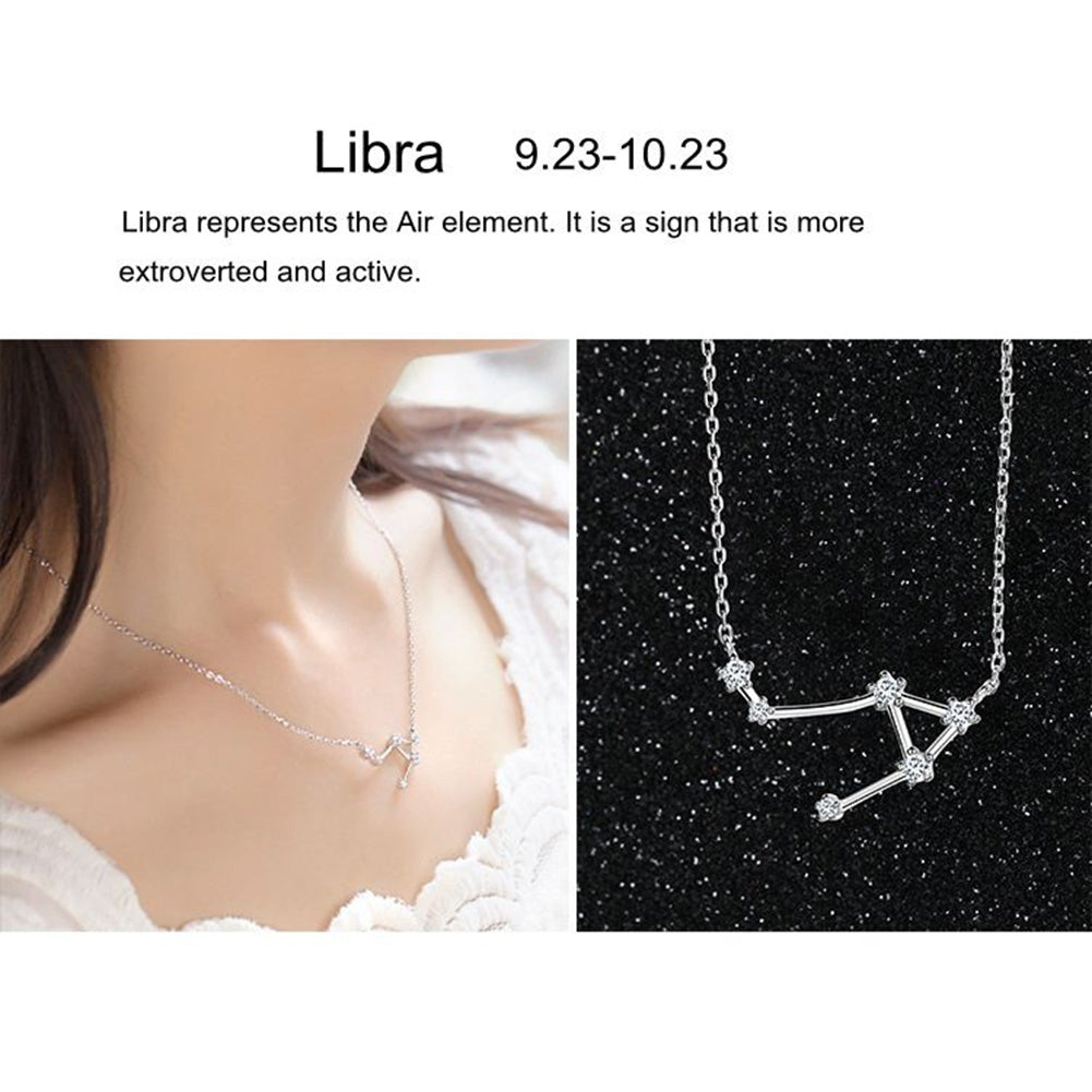 Shiny Rhinestone Women Horoscope Astrology Constellation Sign Guardian Necklace