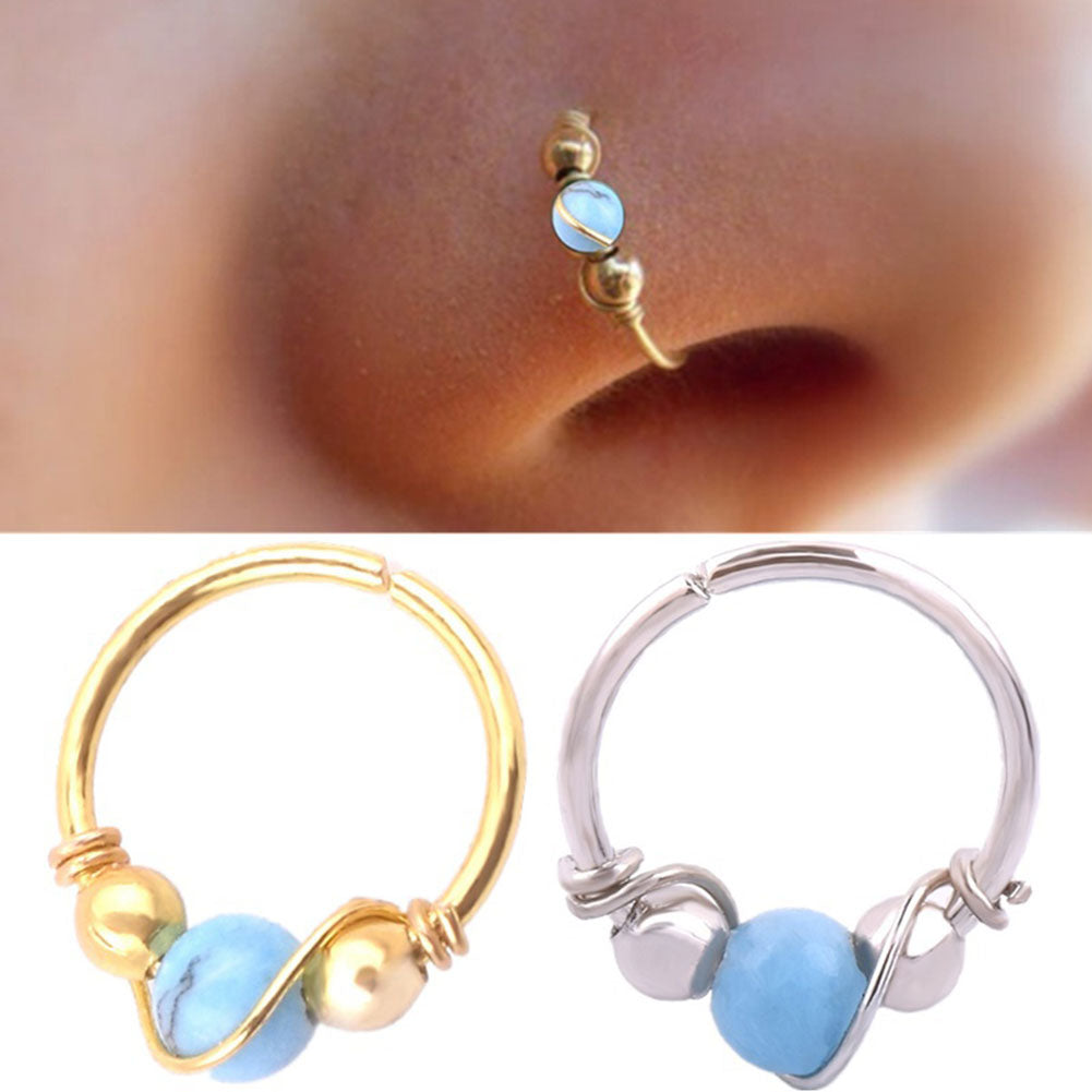 Fashion Women Beads Earring Lip Nose Ring Nostril Hoop Body Piercing Jewelry