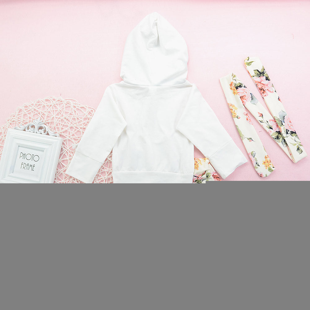 Baby Girl Infant Flower Pattern Long Sleeve Hoodie Pants Hairband Outfit Set