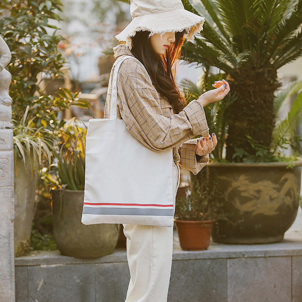 Stripe Print Minimalism Tote Canvas Handbag Women Shoulder Bag Shopping Pouch