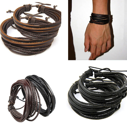 1 Pc Fashion Women/Men Multilayer Faux Leather Bracelet Casual Braid Bangle