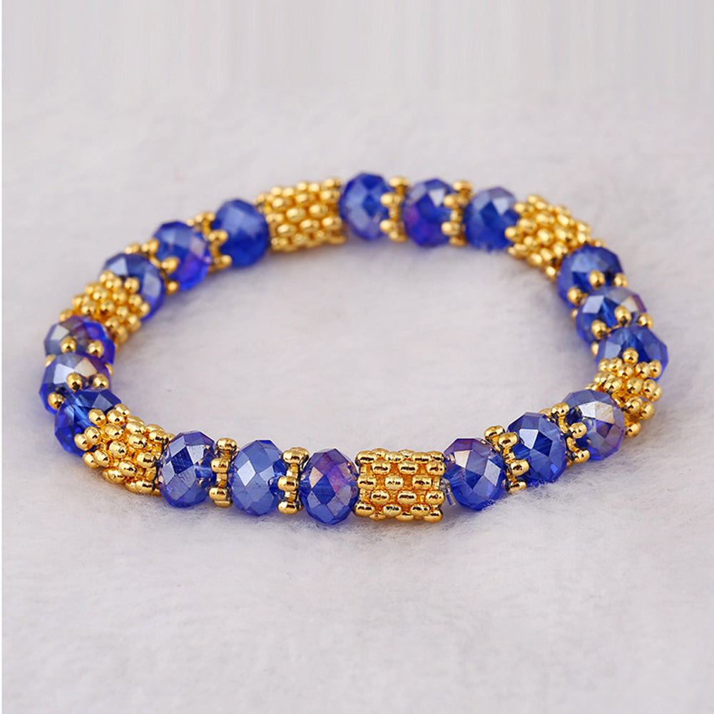 Fashion Elegant Faux Crystal Alloy Elastic Beaded Bracelet Women Jewelry Gift