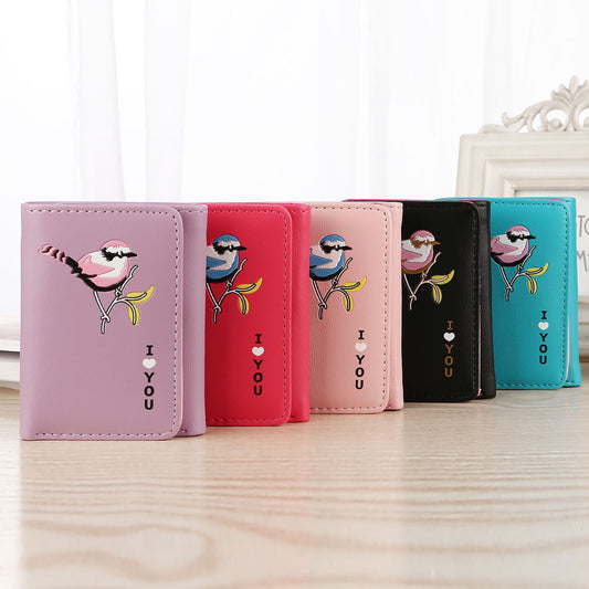 Women Retro Birds Printing Short Wallet Coin Purse Card Holders Handbag