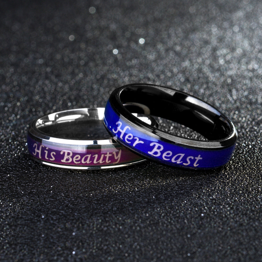 Her Beast His Beauty Titanium Steel Color Changing Jewelry Finger Couple Ring