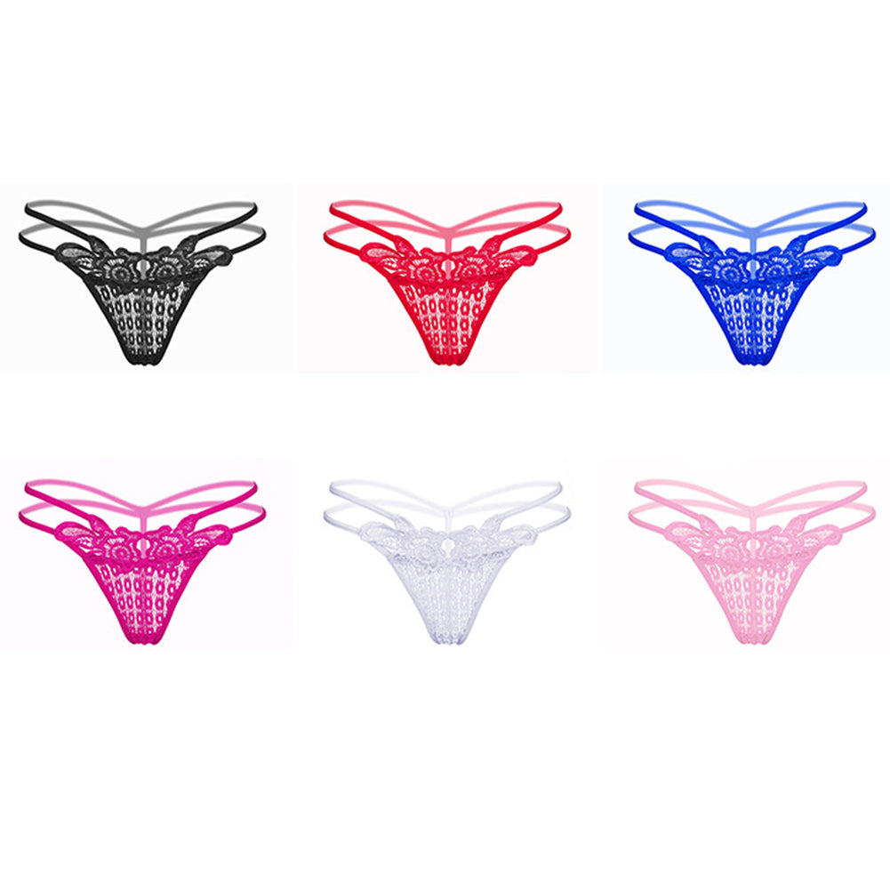 Women Lace Flower G-string Briefs Underwear Panties Solid Color Low Rise Thong