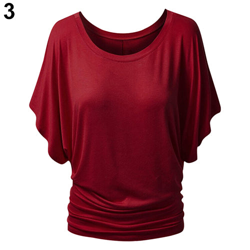 Women Boat Neck Dolman Casual Tops Elbow Sleeve Off Shoulder Tee Blouse T-Shirt