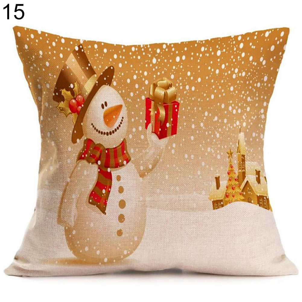 Christmas Santa Claus Deer Print Cushion Cover Pillow Case Square Car Home Decor