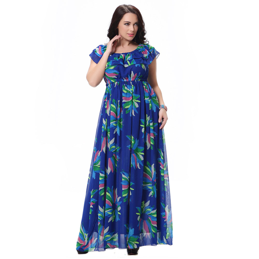 Women's Fashion Summer Chiffon Sleeveless Big Swing Floral Print Long Maxi Dress