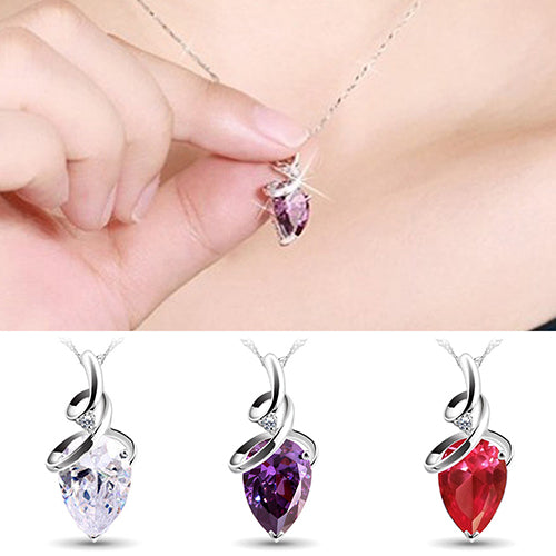 Women's Twist Waterdrop Zircon Pendent Chain Choker Charm Necklace Jewelry