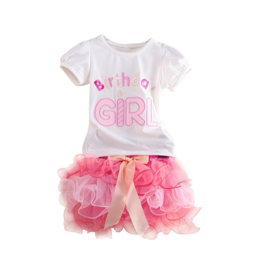 Cute Baby Girl Newborn Birthday Letter Print Bowknot Layer Tutu Skirt Outfit Set