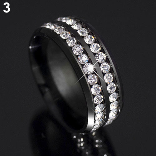 Womens Mens Fashion Double Rows Rhinestones Titanium Steel Wedding Jewelry Ring