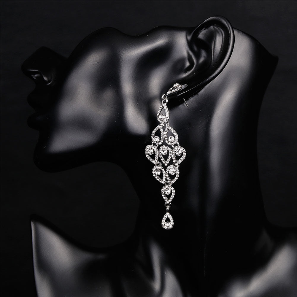 Fashion Waterdrops Rhinestone Long Dangle Women Earrings Party Jewelry Decor