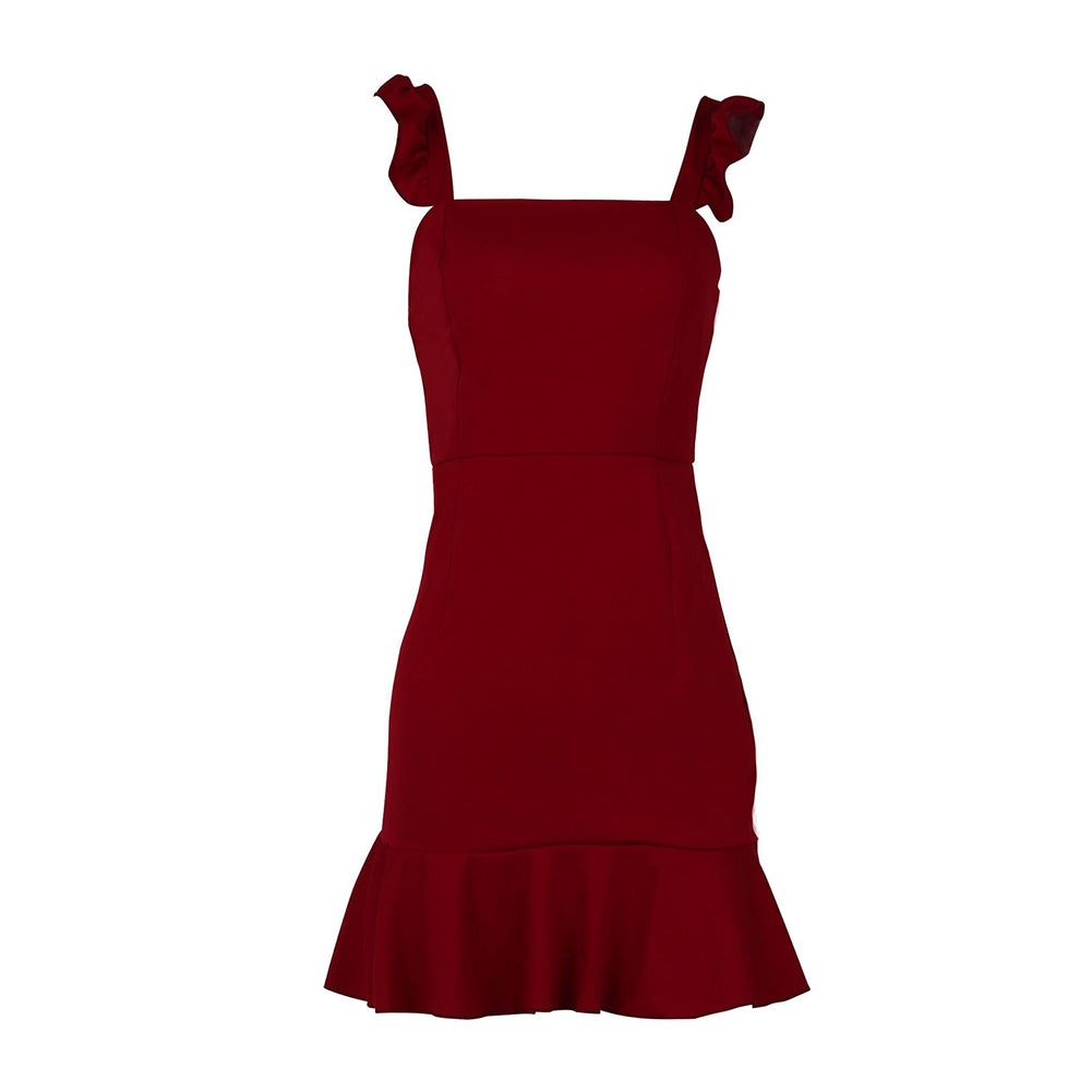 Winter Women Solid Color Long Sleeve Velvet Swing Party Evening Slim Mini Dress