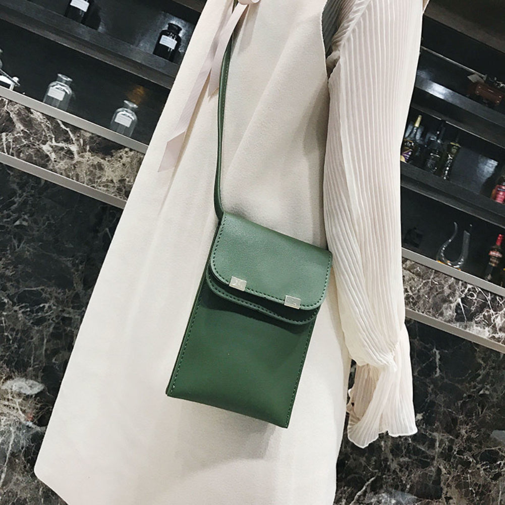 Fashion Women Solid Color Double Layer Faux Leather Rectangle Crossbody Bag