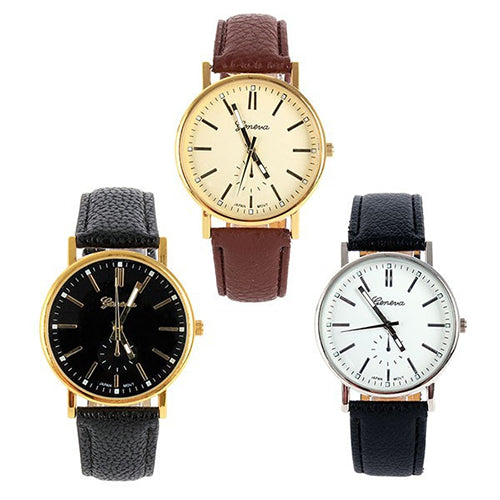 Men's Women's Geneva Round Roman Numerals Dial Faux Leather Quartz Wrist Watch