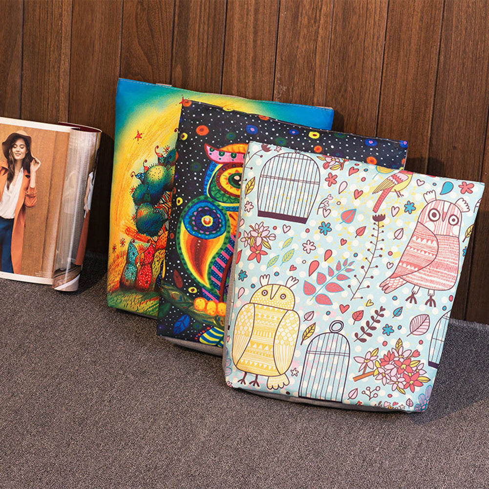 Cute Owl Floral Printed Canvas Tote Bag Women Casual Large Capacity Handbags