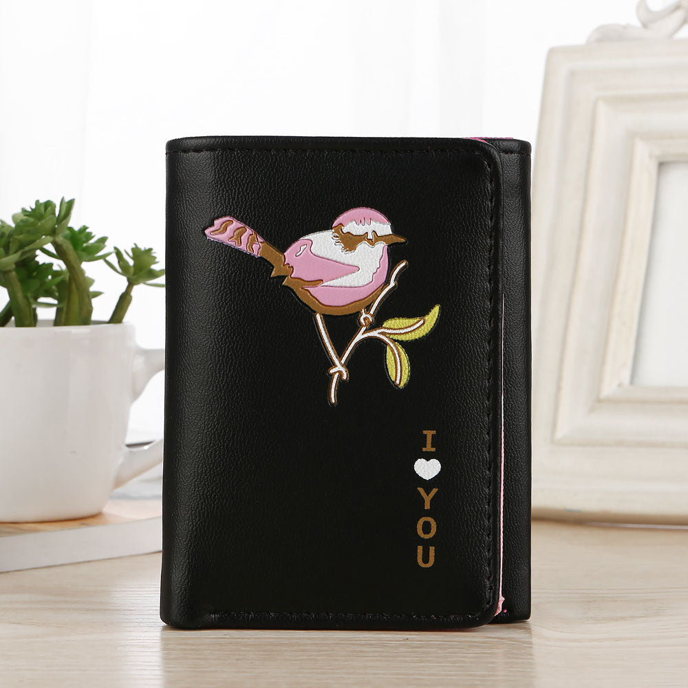 Women Retro Birds Printing Short Wallet Coin Purse Card Holders Handbag