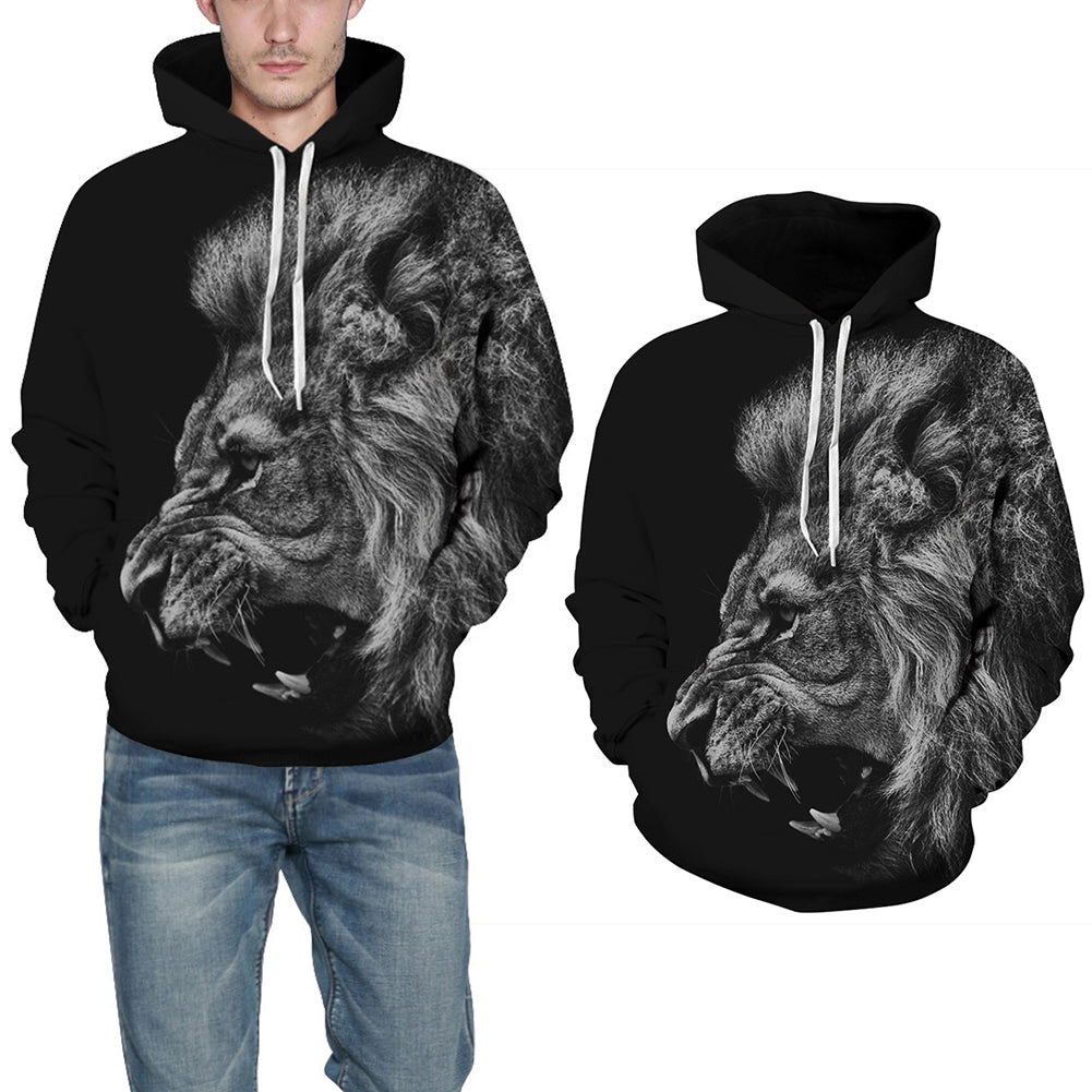 Men Women Autumn Long Sleeve Lion Roar Print Couple Hoodies Pullover Sweatshirt