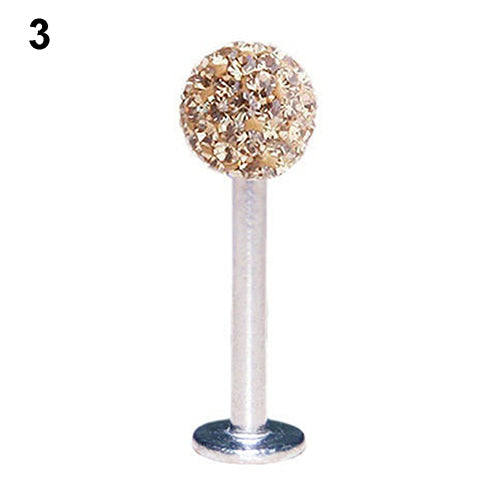 Rhionestone Round Ball Lip Stud Ring Bar Piercing Jewelry Charm 1.2x10mm