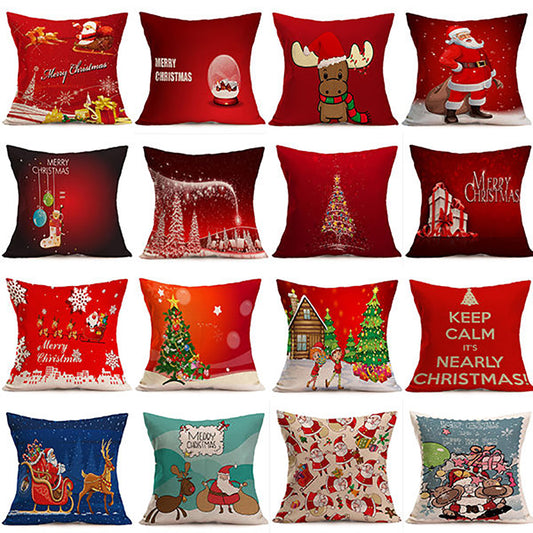 Christmas Santa Claus Deer Print Cushion Cover Pillow Case Square Car Home Decor