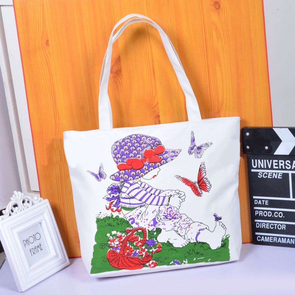 Casual Cartoon Printed Women Canvas Shopping Travel Shoulder Bag Tote Handbag