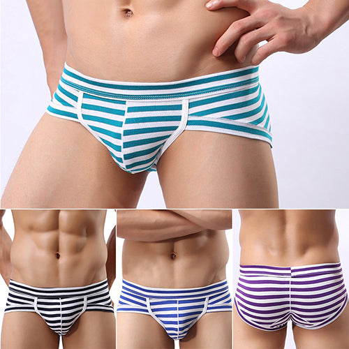Men's Sexy Bulge Pouch Striped Underwear Boxer Briefs Shorts Cotton Underpants