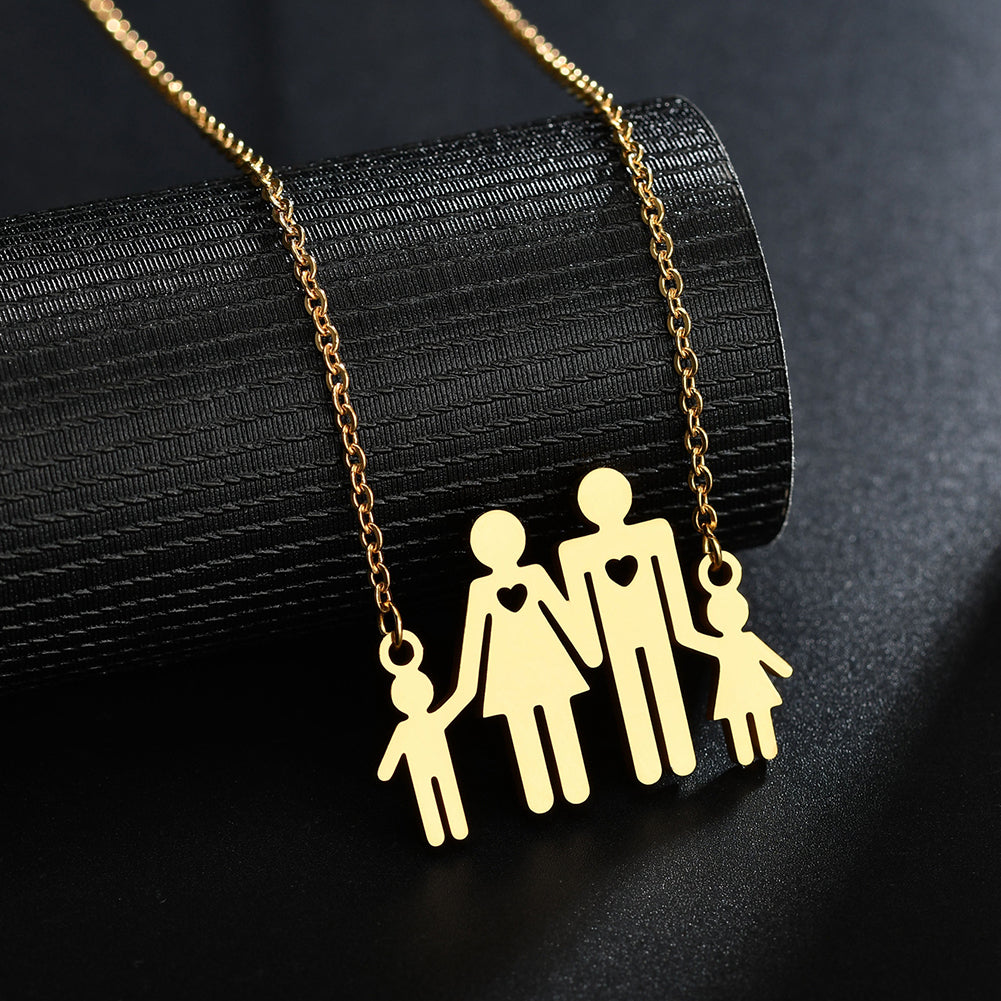 Family of Four Hollow Heart Stainless Steel Necklace Men Women Jewelry Gift