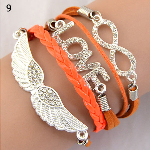 Women's Vintage Infinity Braid Bracelet Love Angel Wing Style Rhinestone Bangle