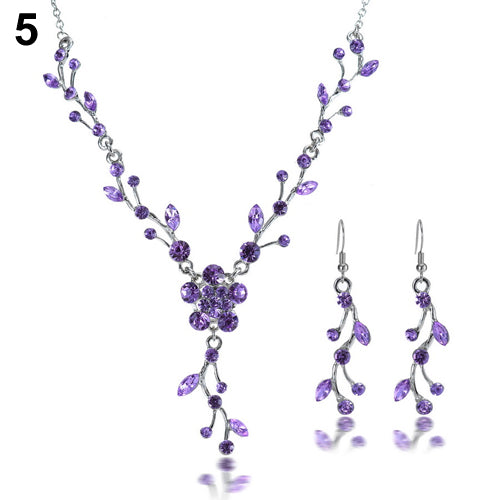 Bride's Flower Rhinestone Alloy Choker Necklace Earrings Jewelry Wedding Party Set