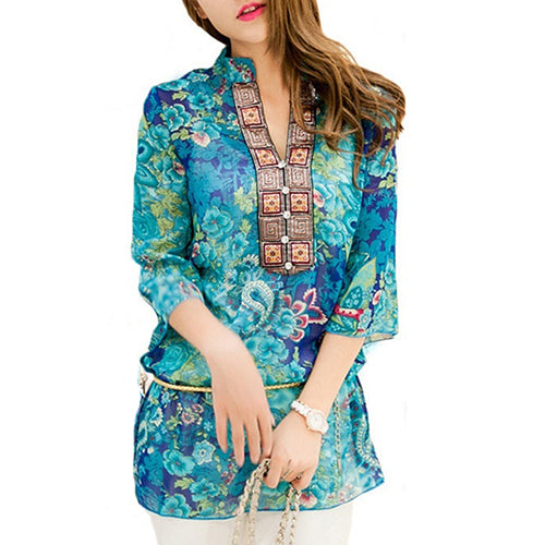 Women's Fashion Summer Korean Style Ethnic Loose Chiffon Blouse T-shirt