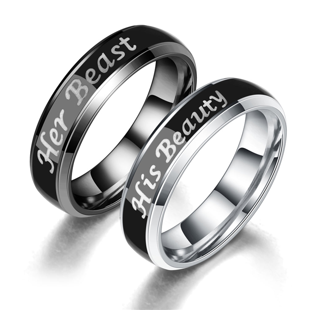 Her Beast His Beauty Titanium Steel Color Changing Jewelry Finger Couple Ring