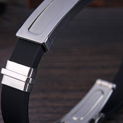 Men's Simple Design Stainless Steel Silicone Clasp Bangle Jewelry Bracelet Gift