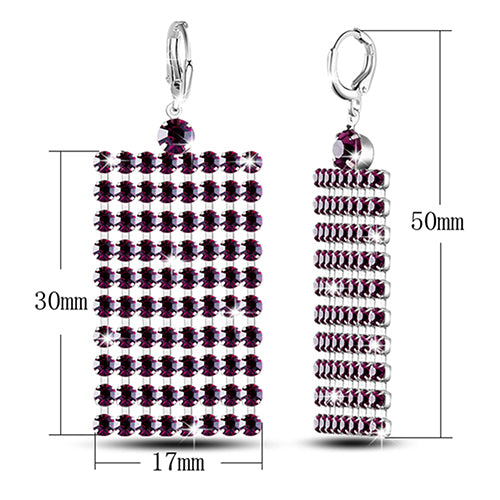 Silver Plated Long Rhinestone Tassels Rectangle Mesh Dangle Women Retro Earrings