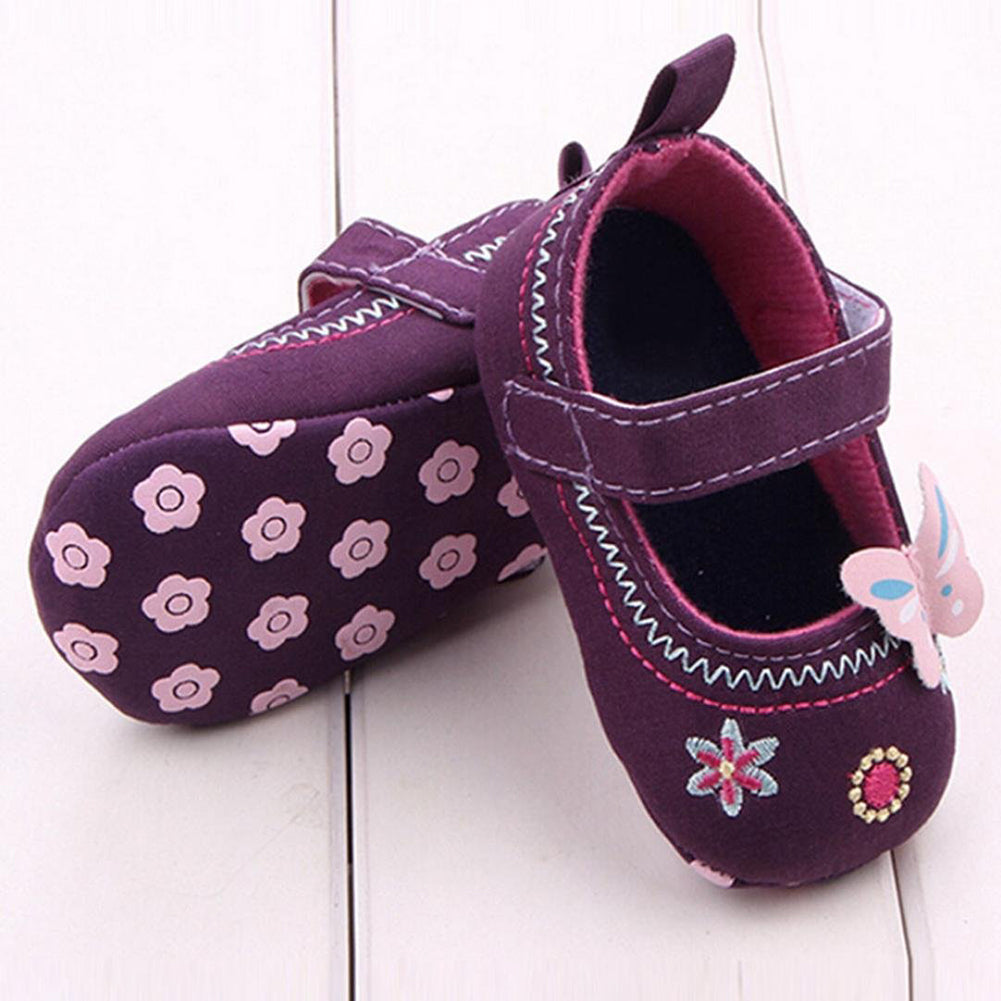 Cute Baby Girls Soft Soled Butterfly Pattern Crib Canvas Shoes Toddler Indoor