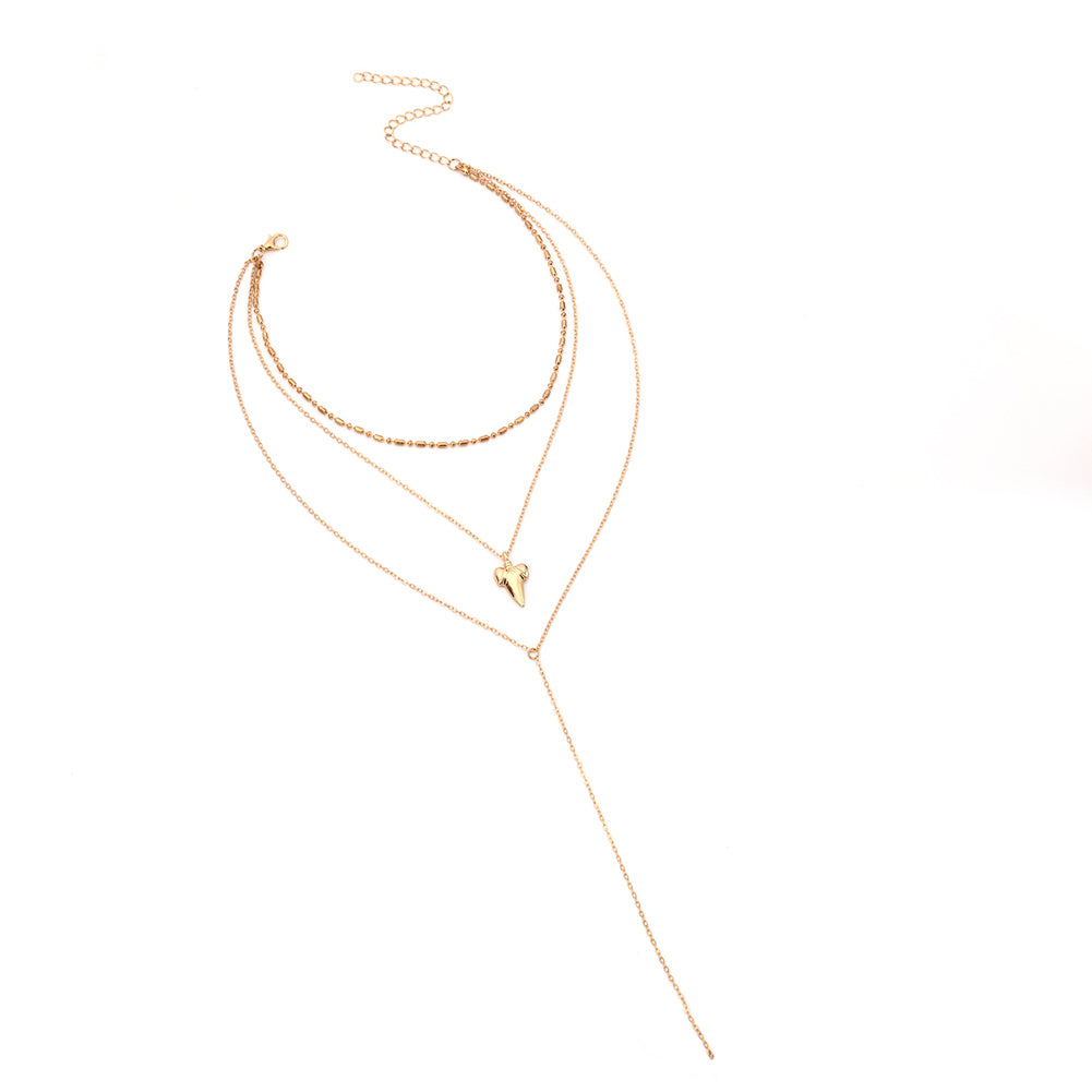 Women Fashion Multilayer Shark's Tooth Pattern Necklaces Chain Choker Jewelry