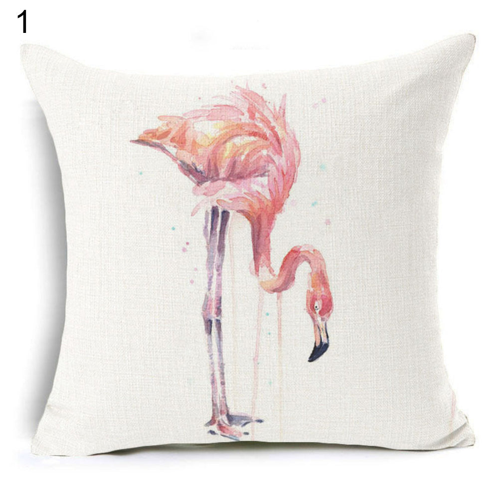 18Inch Linen Flamingo Flowers Sofa Waist Cushion Pillow Case Cover Home Decor