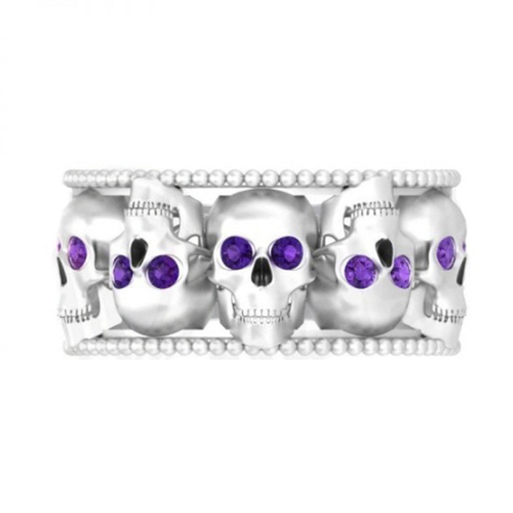 Party Club Luxury Round Cut Rhinestone Punk Skull Ring Women Finger Jewelry