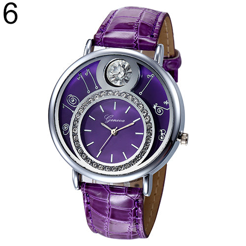 Women's Luxury Rhinestone Round Dial Faux Leather Strap Quartz Wrist Watch