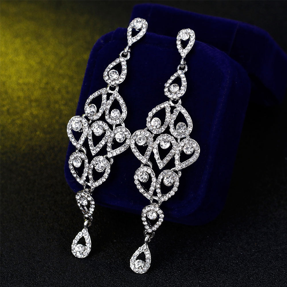 Fashion Waterdrops Rhinestone Long Dangle Women Earrings Party Jewelry Decor