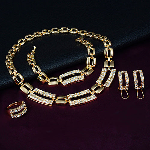 Formal Party Crystal Chain Charm Necklace Earring Bracelet Ring Jewelry Set Gift