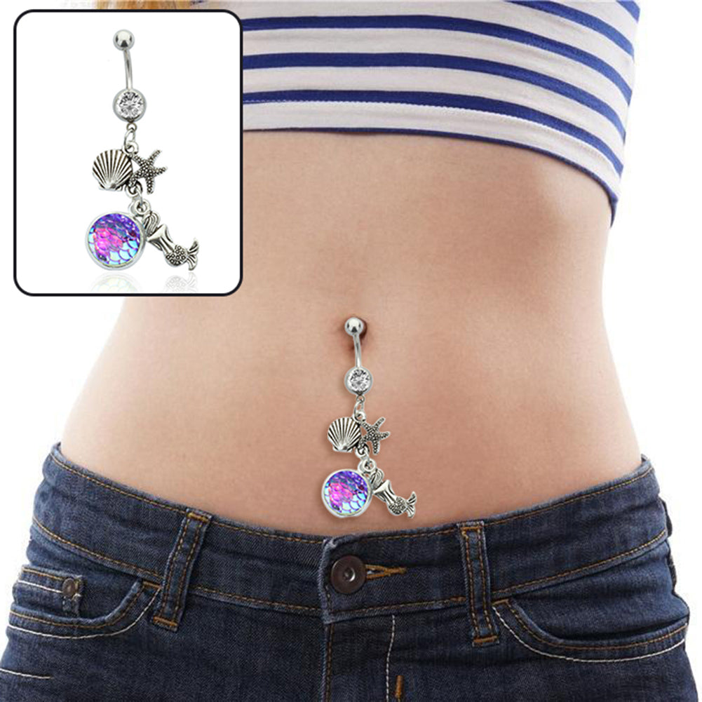 Fashion Mermaid Navel Piercing Sexy Belly Button Ring Women Rhinestone Jewelry