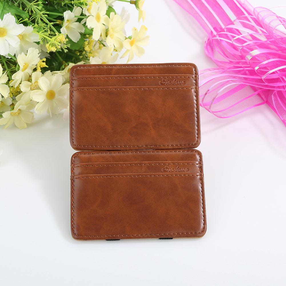 Men's Business Faux Leather Money Clip Card Holder Slim Bifold Magic Wallet