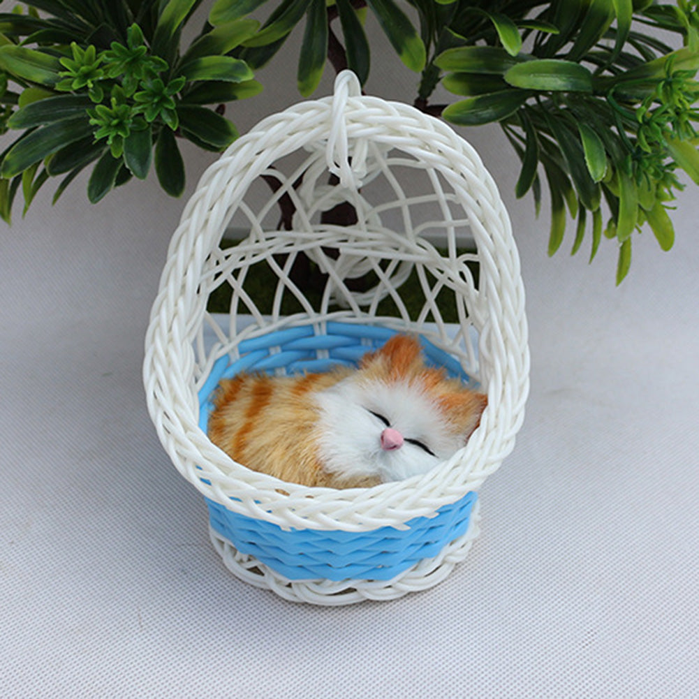 Creative Cute Simulation Cat with Hanging Basket Home Car Ornament Toy Gift