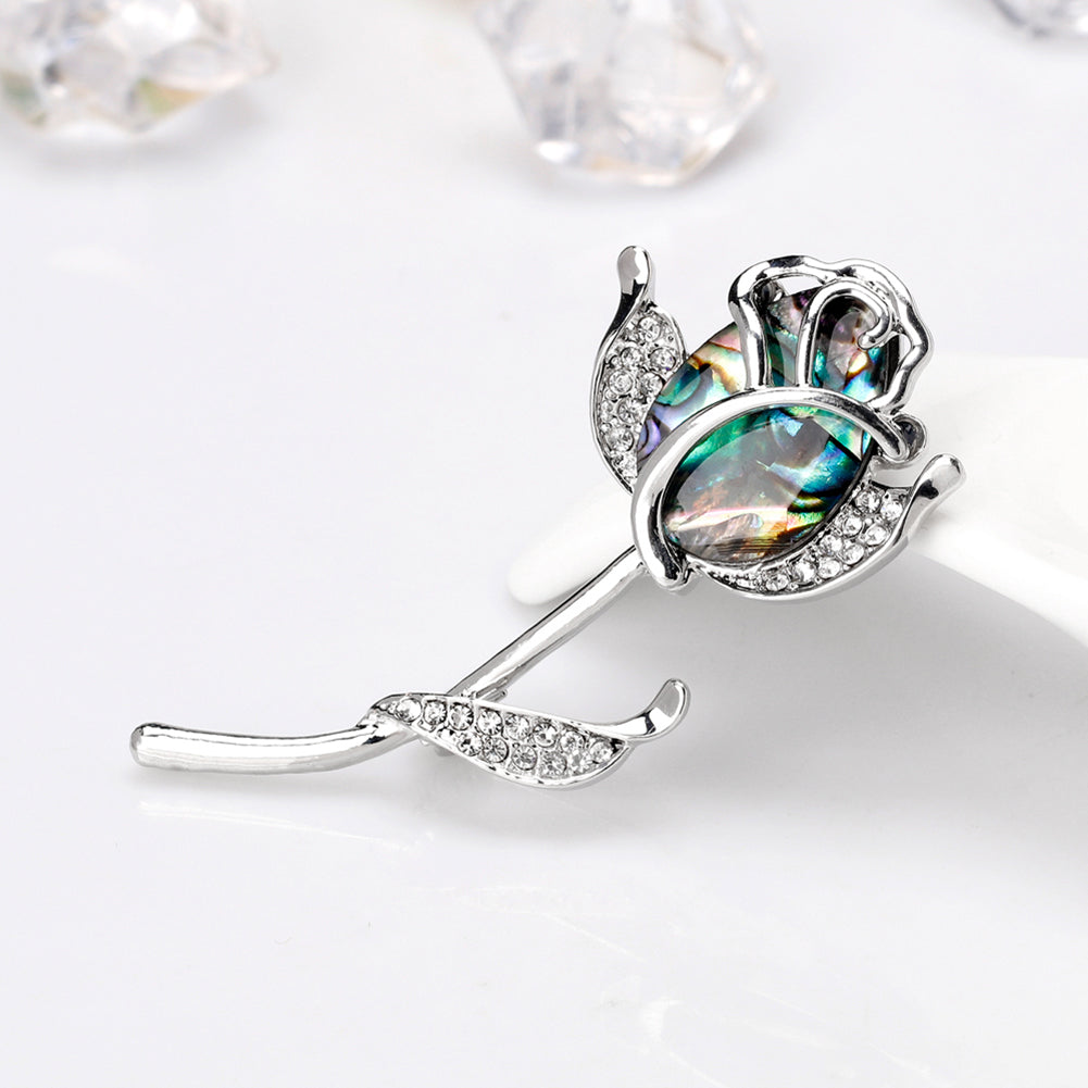 Fashion Rose Flower Colorful Shell Rhinestone Brooch Pin Women Scarf Jewelry