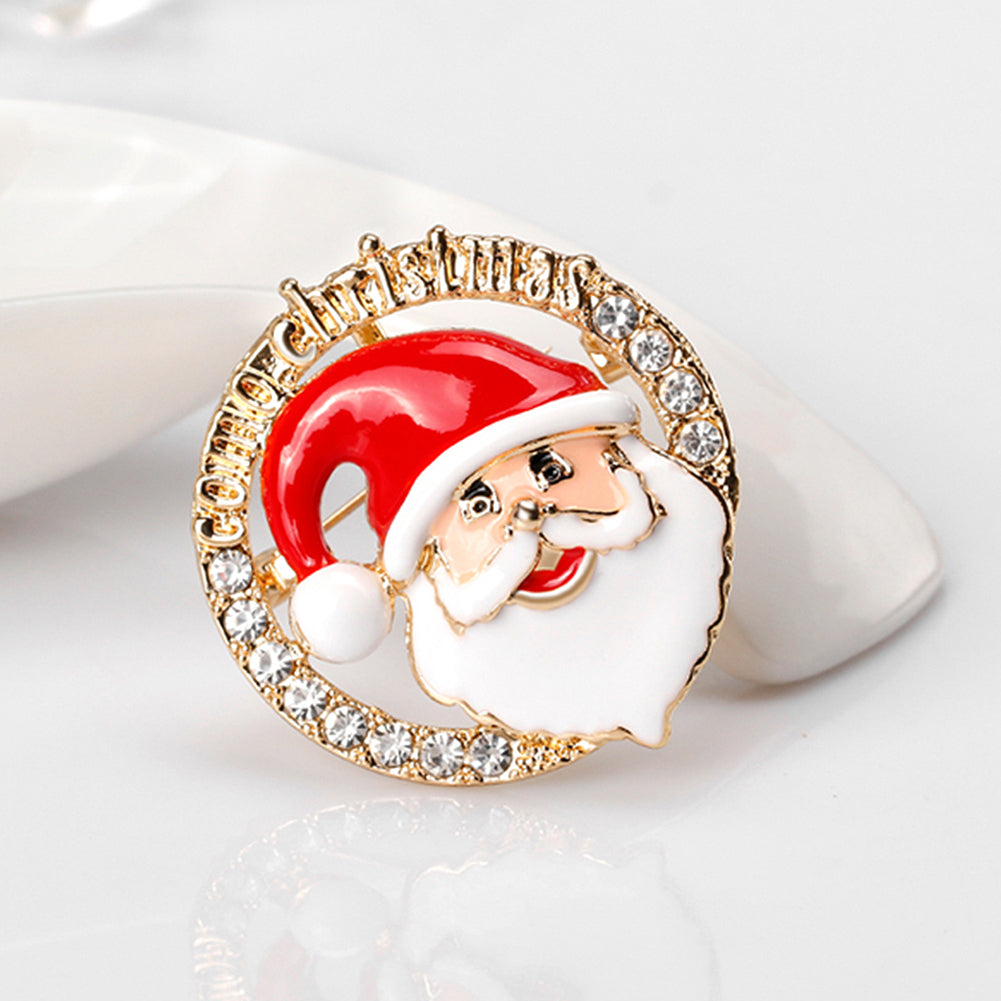 Shiny Rhinestone Cartoon Christmas Santa Claus Party Brooch Pin Family Gift