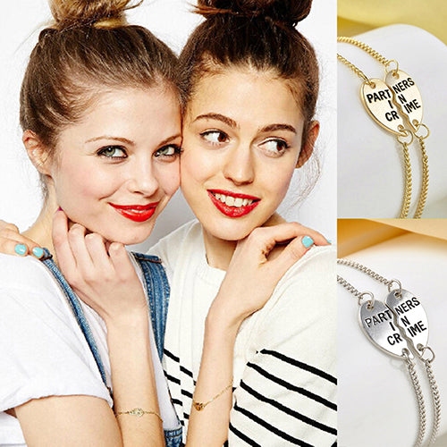 2 Pcs Fashion Cute Partners Love Heart Bangle Best Friends Gifts Chain Bracelets