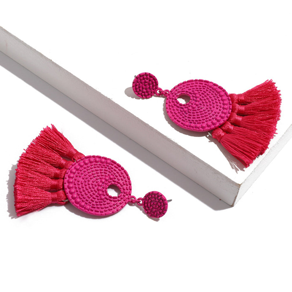 Vintage Round Tassel Earrings Club Party Accessory Women Jewelry Birthday Gift